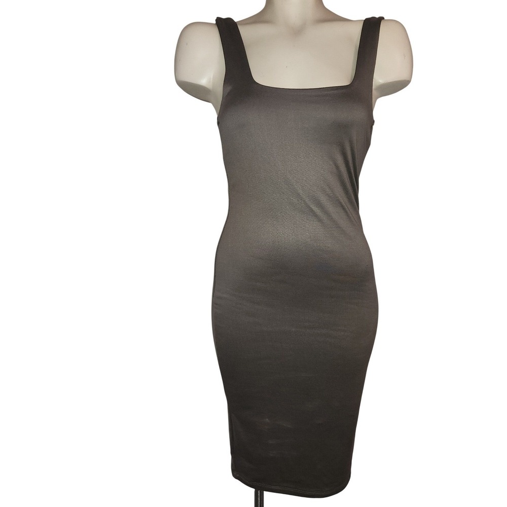 Birch and Stone Contour Collection Gray Square Neck Bodycon Midi Dress S clubwea
